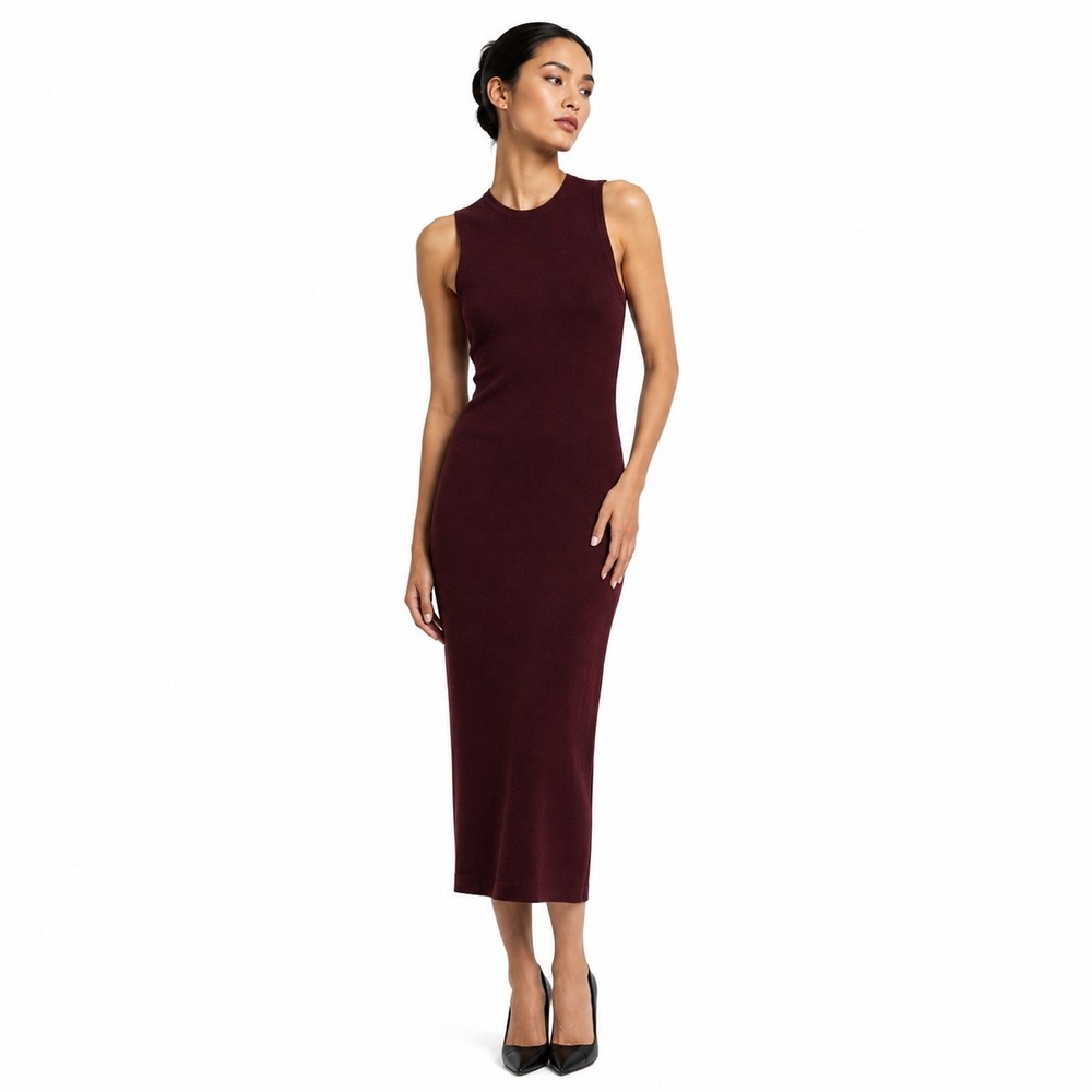 Theory Womens Koldeen Preen Dress Burgundy‎ S Minimalist Quiet Luxury Wool Midi